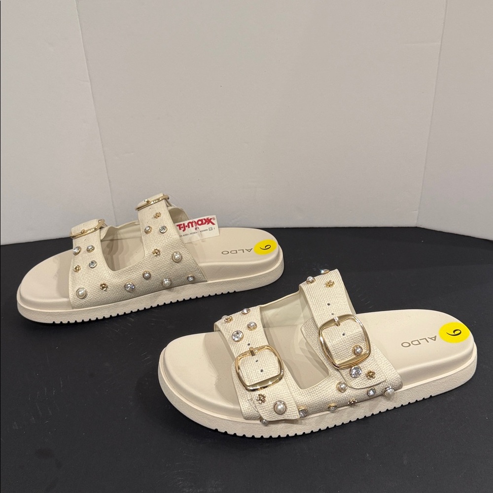 Aldo Beige Embellished Slide Studded Sandals- NWT-FINAL PRICE! size 9 - Picture 3 of 14